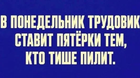В понедельник трудовик ставит пятёрки тем, кто тише пилит.