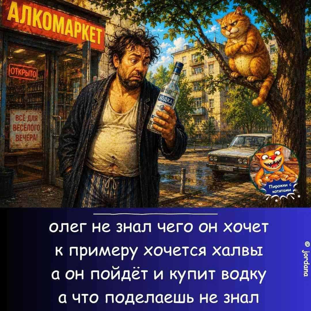 АЛКОМАРКЕТ ОТКРЫТО ВСЁ ДЛЯ ВЕСЁЛОГО ВЕЧЕРА! ВОДКА Пирожки с котятами олег не знал чего он хочет к примеру хочется халвы а он пойдёт и купит водку а что поделаешь не знал
