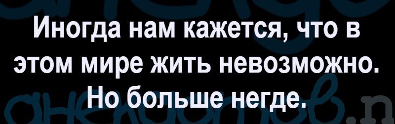 Иногда нам кажется, что в этом мире жить невозможно. Но больше негде.