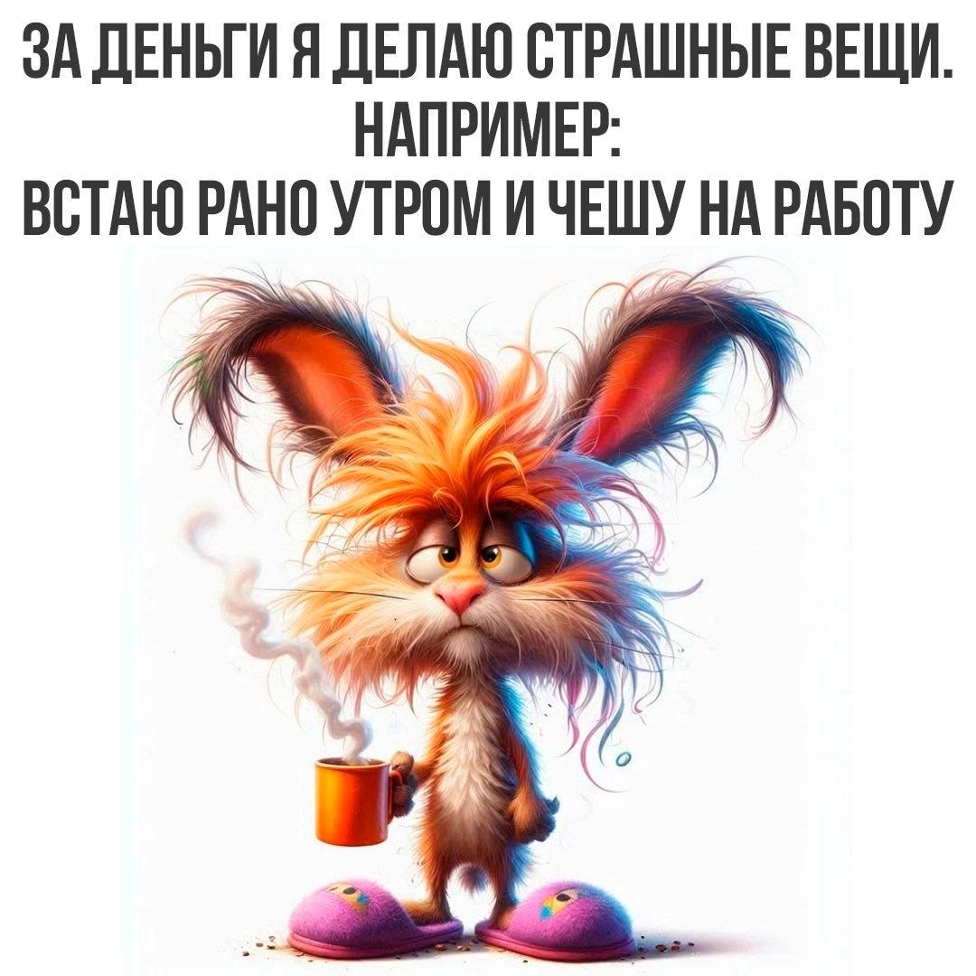 ЗА ДЕНЬГИ Я ДЕЛАЮ СТРАШНЫЕ ВЕЩИ. НАПРИМЕР: ВСТАЮ РАНО УТРОМ И ЧЕШУ НА РАБОТУ