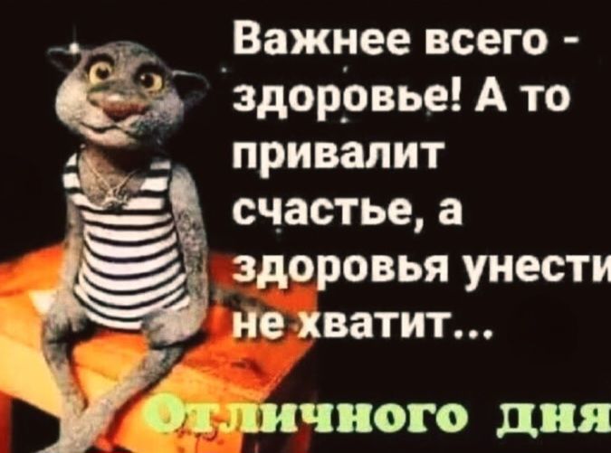 Важнее всего - здоровье! А то привалит счастье, а здоровья унести не хватит... Отличного дня
