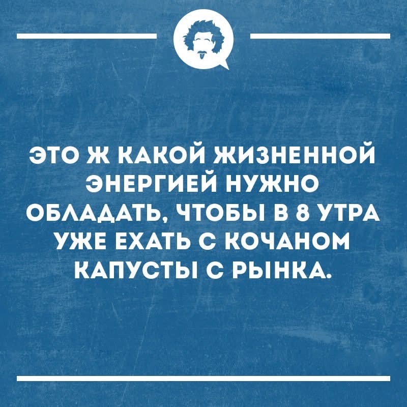 ЭТО Ж КАКОЙ ЖИЗНЕННОЙ ЭНЕРГИЕЙ НУЖНО ОБЛАДАТЬ, ЧТОБЫ В 8 УТРА УЖЕ ЕХАТЬ С КОЧАНОМ КАПУСТЫ С РЫНКА.