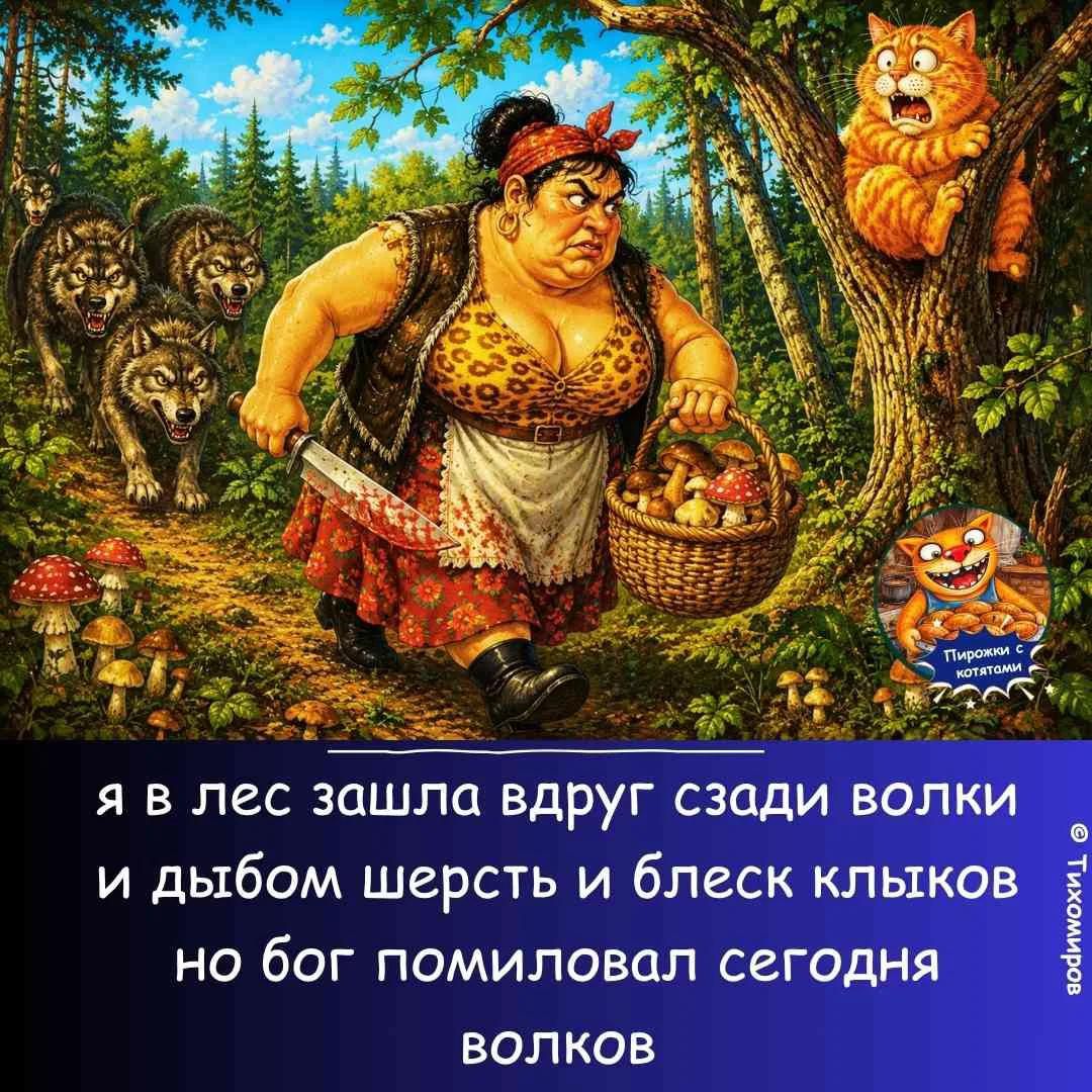 я в лес зашла вдруг сзади волки и дыбом шерсть и блеск клыков но бог помиловал сегодня волков Пирожки с котятами