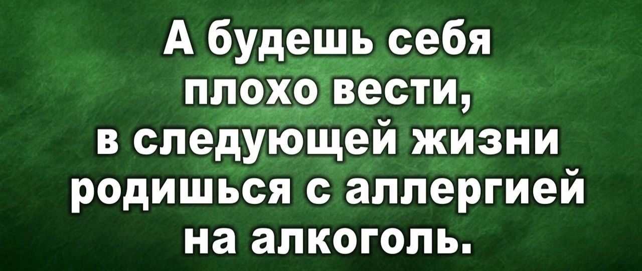 А будешь себя плохо вести, в следующей жизни родишься с аллергией на алкоголь.