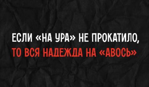 ЕСЛИ «НА УРА» НЕ ПРОКАТИЛО, ТО ВСЯ НАДЕЖДА НА «АВОСЬ»