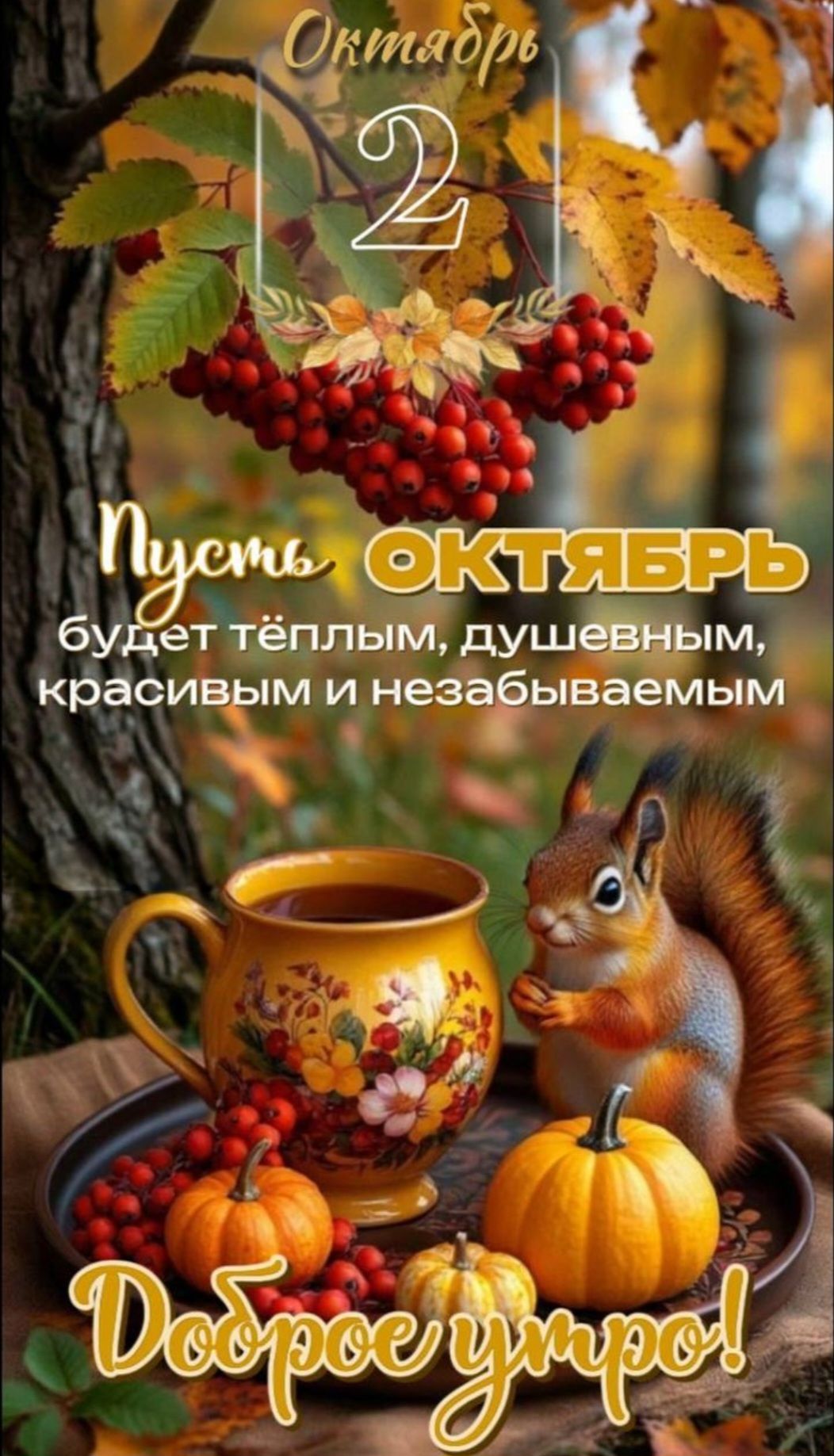Октябрь 2. Пусть октябрь будет тёплым, душевным, красивым и незабываемым. Доброе утро!