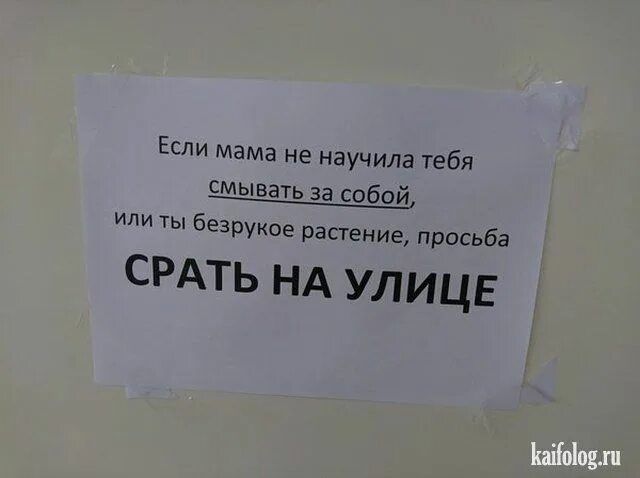 Если мама не научила тебя смывать за собой, или ты безрукое растение, просьба СРАТЬ НА УЛИЦЕ
