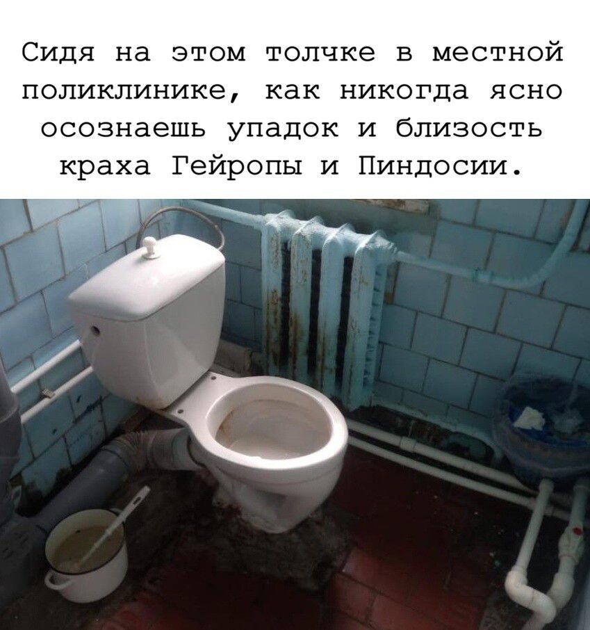 Сидя на этом толчке в местной поликлинике, как никогда ясно осознаешь упадок и близость краха Гейропы и Пиндосии.