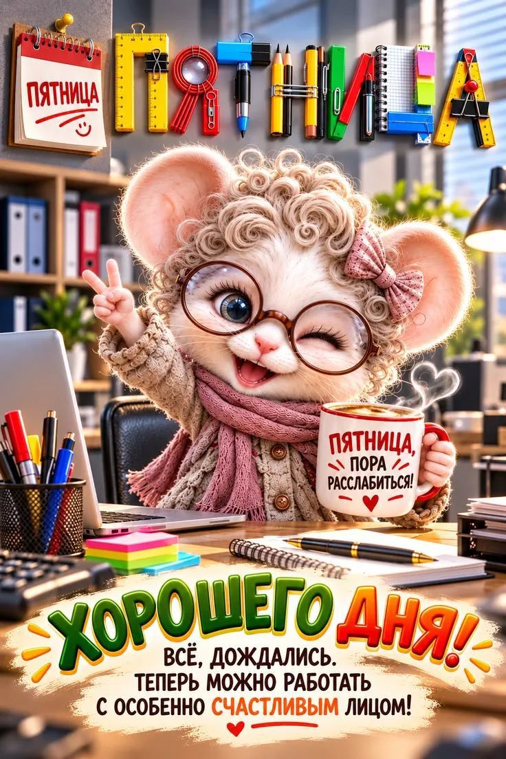 ПЯТНИЦА ПЯТНИЦА, ПОРА РАССЛАБИТЬСЯ! ХОРОШЕГО ДНЯ! ВСЁ, ДОЖДАЛИСЬ. ТЕПЕРЬ МОЖНО РАБОТАТЬ С ОСОБЕННО СЧАСТЛИВЫМ ЛИЦОМ!