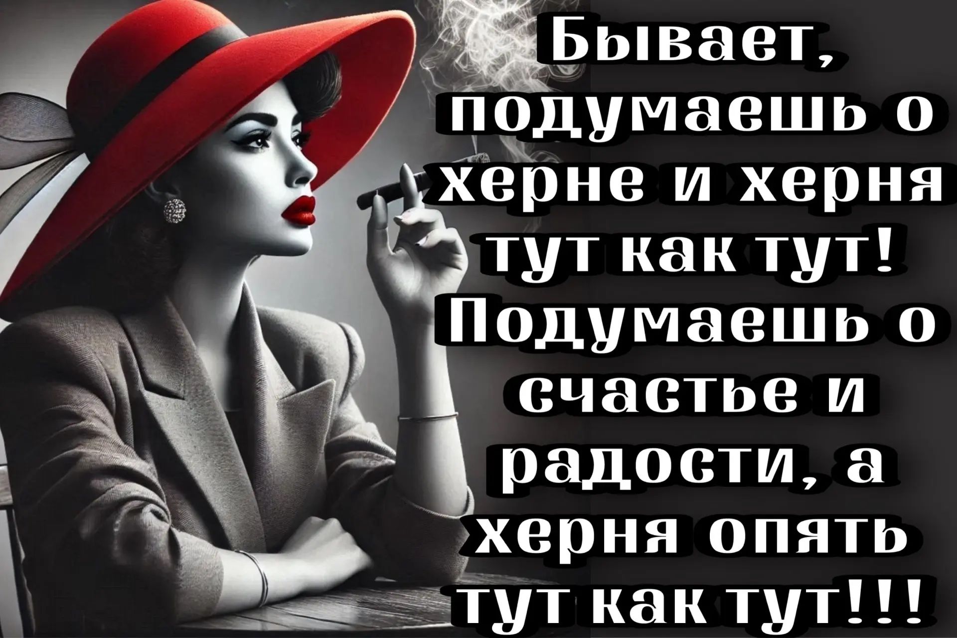 Бывает, подумаешь о херне и херня тут как тут! Подумаешь о счастье и радости, а херня опять тут как тут!!!