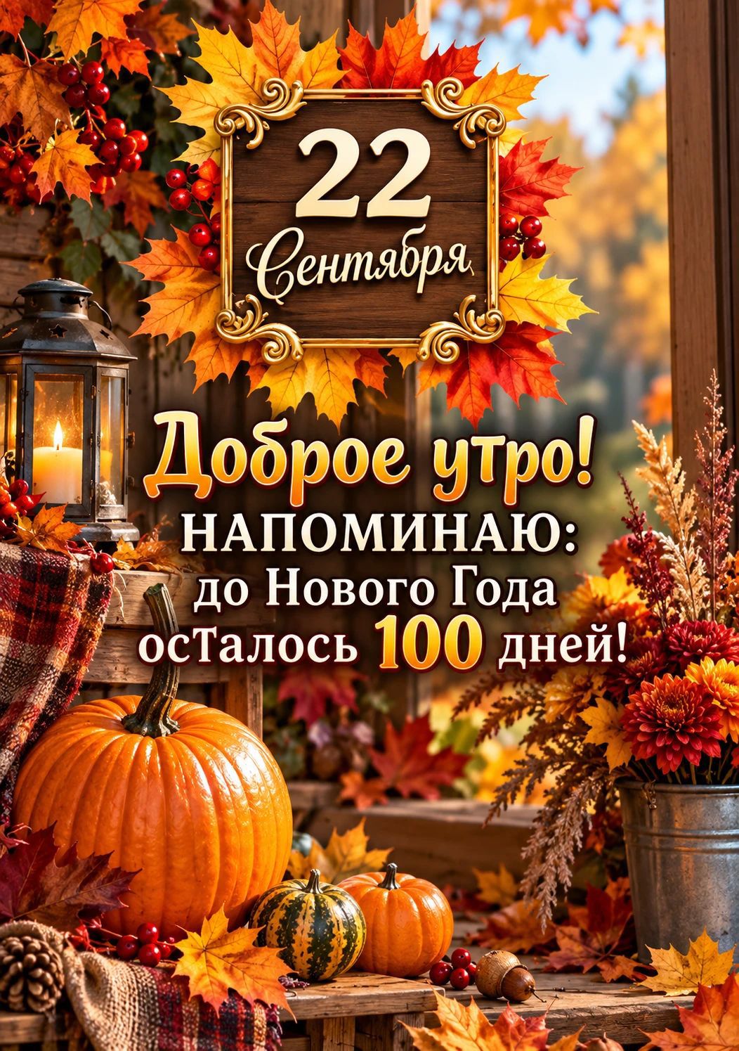 22 Сентября. Доброе утро! НАПОМИНАЮ: до Нового Года осталось 100 дней!