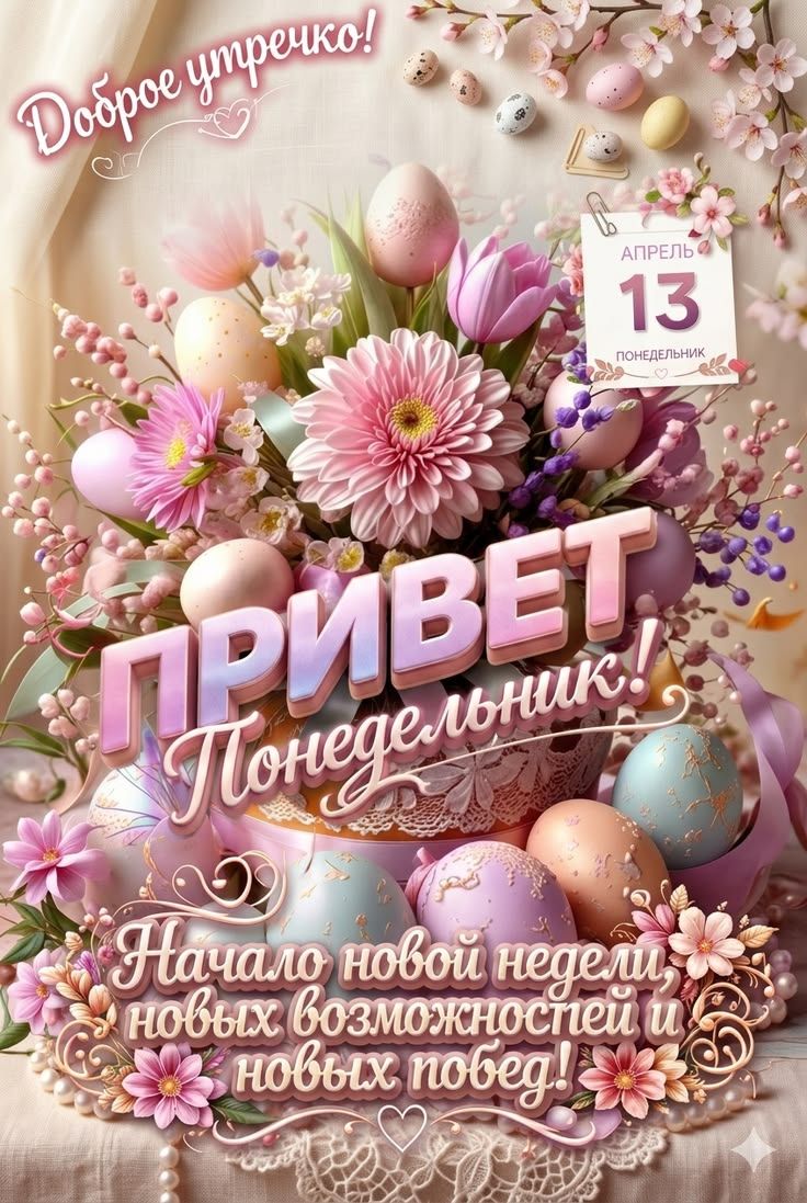 Доброе утречко! АПРЕЛЬ 13 ПОНЕДЕЛЬНИК ПРИВЕТ Понедельник! Начало новой недели, новых возможностей и новых побед!