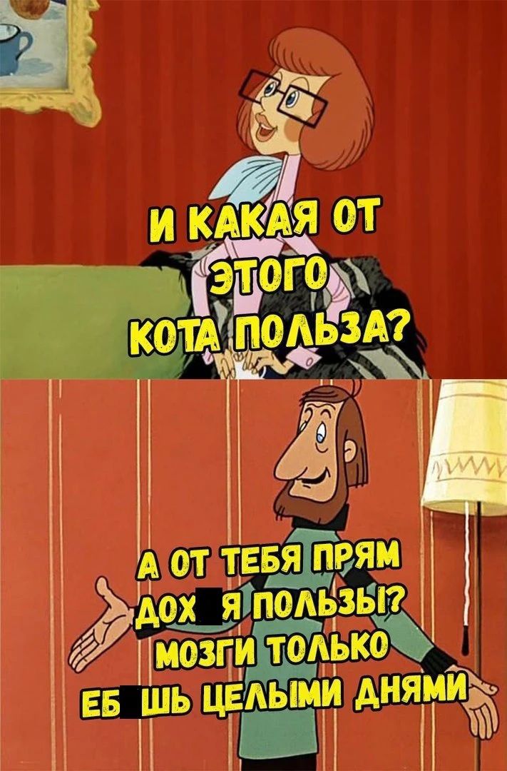 И какая от этого кота польза? А от тебя прям дох я пользы? Мозги только еб шь целыми днями