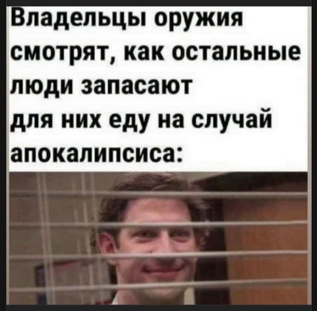 Владельцы оружия смотрят, как остальные люди запасают для них еду на случай апокалипсиса: