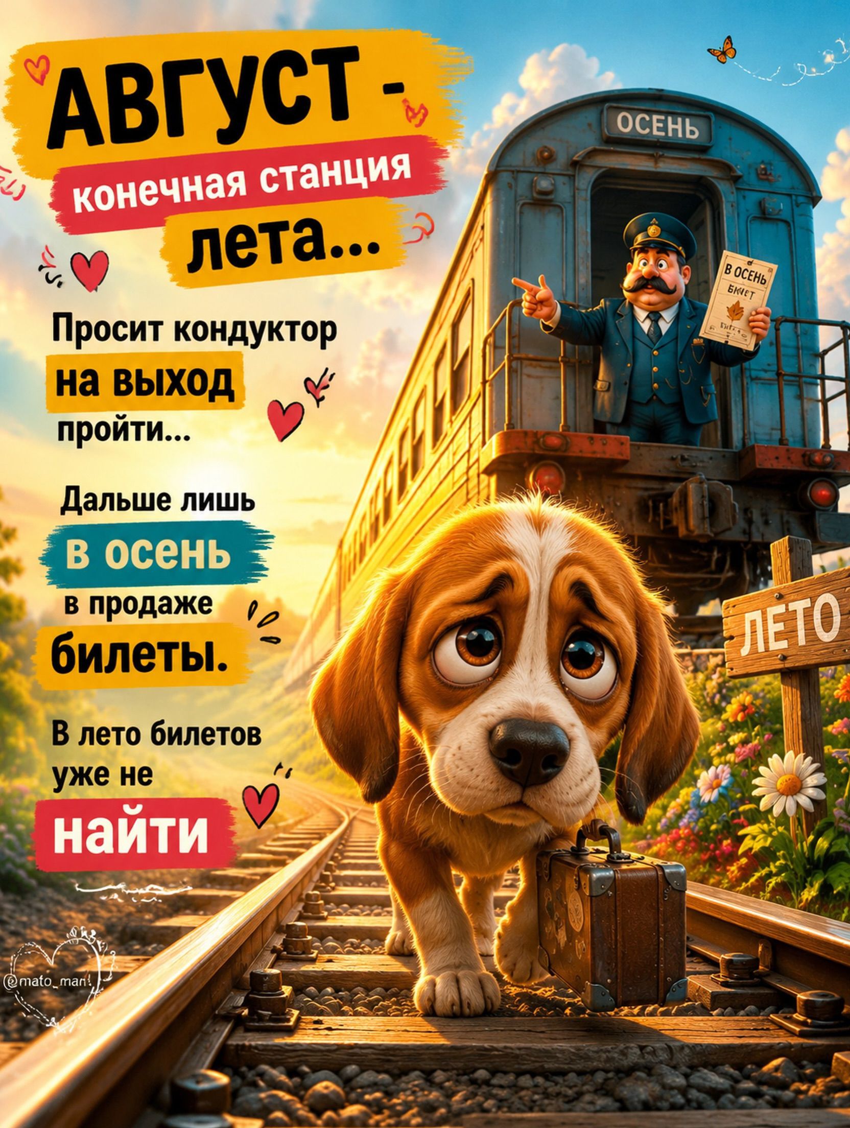 АВГУСТ - конечная станция лета... Просит кондуктор на выход пройти... Дальше лишь В ОСЕНЬ в продаже билеты. В лето билетов уже не найти. ОСЕНЬ. В ОСЕНЬ БИЛЕТ. ЛЕТО. @mato_man!