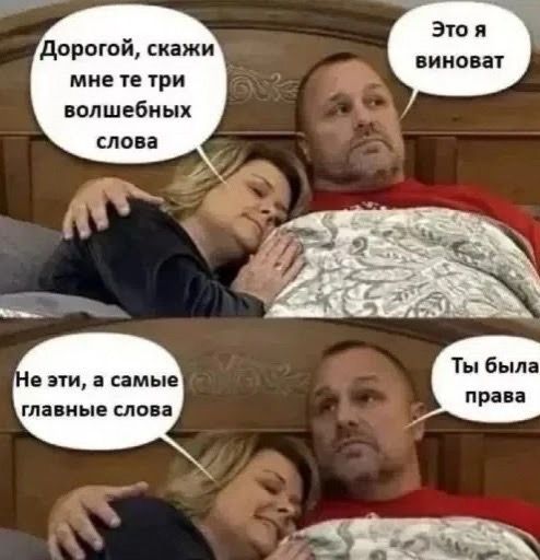 Дорогой, скажи мне те три волшебных слова. Это я виноват. Не эти, а самые главные слова. Ты была права