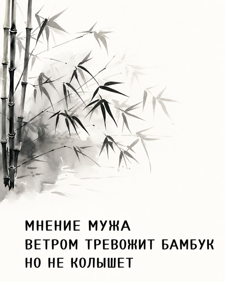 МНЕНИЕ МУЖА ВЕТРОМ ТРЕВОЖИТ БАМБУК НО НЕ КОЛЫШЕТ