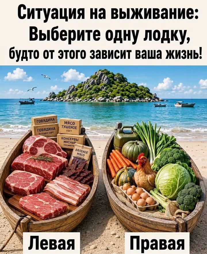 Ситуация на выживание: Выберите одну лодку, будто от этого зависит ваша жизнь! Говядина Высший сорт Мясо тушеное ГОСТ Консервы мясные ПРЕМИУМ Вяленое мясо Левая Правая