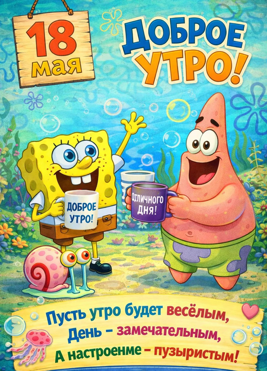 18 мая ДОБРОЕ УТРО! ДОБРОЕ УТРО! ОТЛИЧНОГО ДНЯ! Пусть утро будет весёлым, День - замечательным, А настроение - пузыристым!