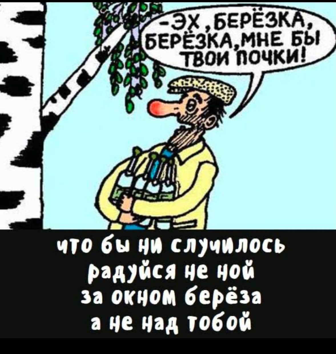 - Эх, берёзка, берёзка, мне бы твои почки! Что бы ни случилось радуйся не ной за окном берёза а не над тобой