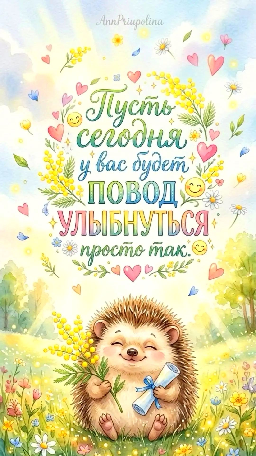 Пусть сегодня у вас будет ПОВОД УЛЫБНУТЬСЯ просто так. AnnPriupolina