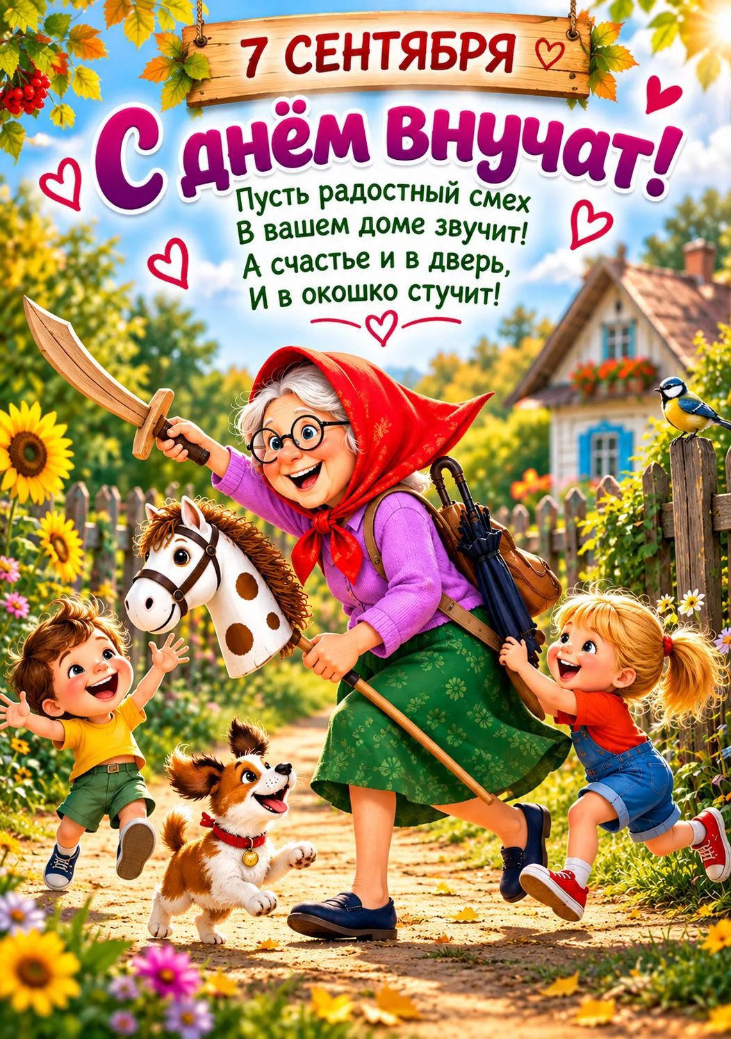 7 СЕНТЯБРЯ С днём внучат! Пусть радостный смех В вашем доме звучит! А счастье и в дверь, И в окошко стучит!