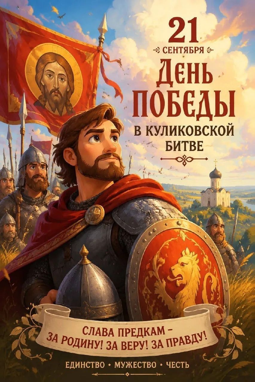 21 сентября День Победы в Куликовской битве. Слава предкам — За родину! За веру! За правду! Единство, мужество, честь.