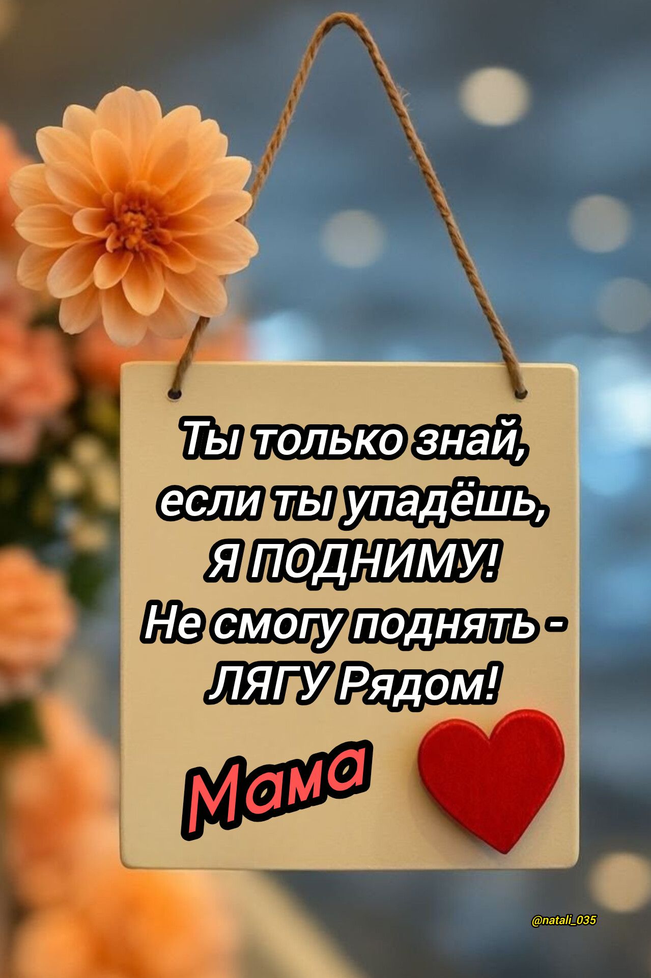 Ты только знай, если ты упадёшь, я подниму! Не смогу поднять - лягу рядом! Мама