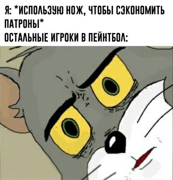 Я: *ИСПОЛЬЗУЮ НОЖ, ЧТОБЫ СЭКОНОМИТЬ ПАТРОНЫ* ОСТАЛЬНЫЕ ИГРОКИ В ПЕЙНТБОЛ: