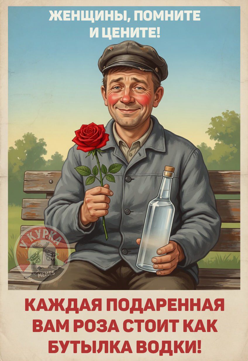 ЖЕНЩИНЫ, ПОМНИТЕ И ЦЕНИТЕ! КАЖДАЯ ПОДАРЕННАЯ ВАМ РОЗА СТОИТ КАК БУТЫЛКА ВОДКИ!