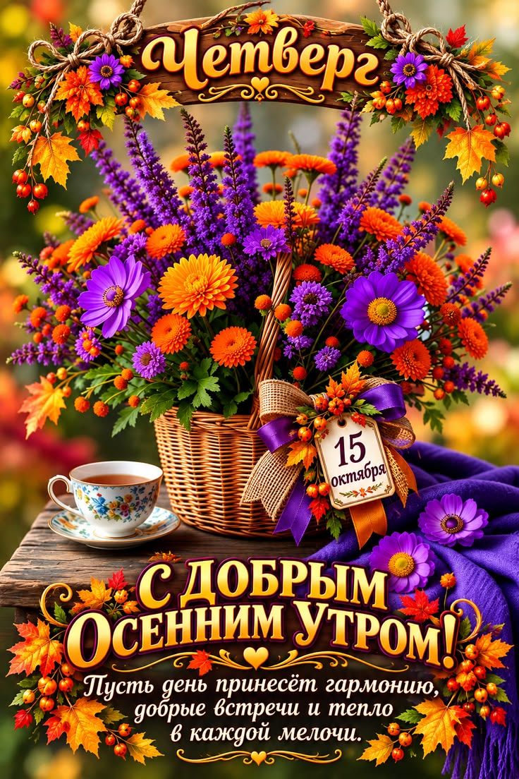 Четверг 15 октября С добрым осенним утром! Пусть день принесет гармонию, добрые встречи и тепло в каждой мелочи.