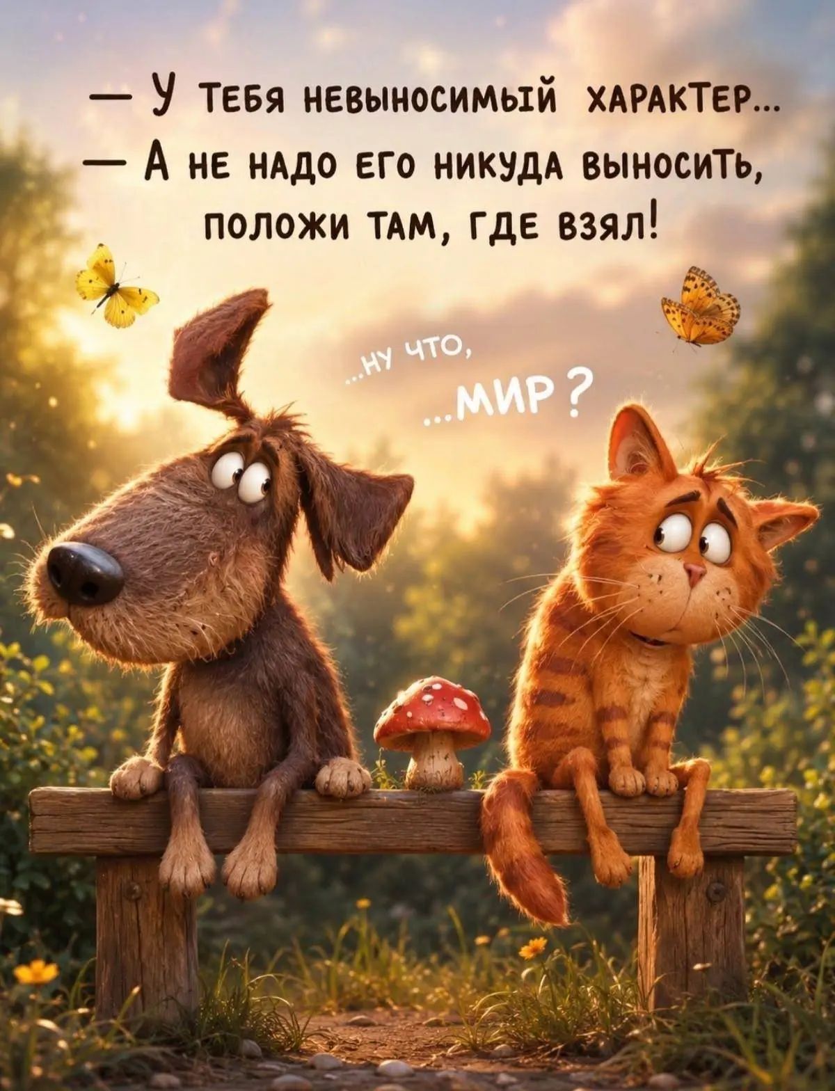 — У тебя невыносимый характер... — А не надо его никуда выносить, положи там, где взял! ...Ну что, мир?