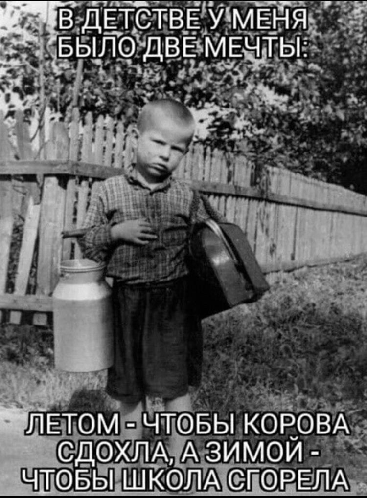 В детстве у меня было две мечты: летом — чтобы корова сдохла, а зимой — чтобы школа сгорела