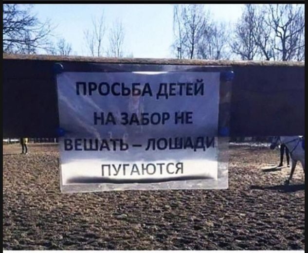 ПРОСЬБА ДЕТЕЙ НА ЗАБОР НЕ ВЕШАТЬ – ЛОШАДИ ПУГАЮТСЯ
