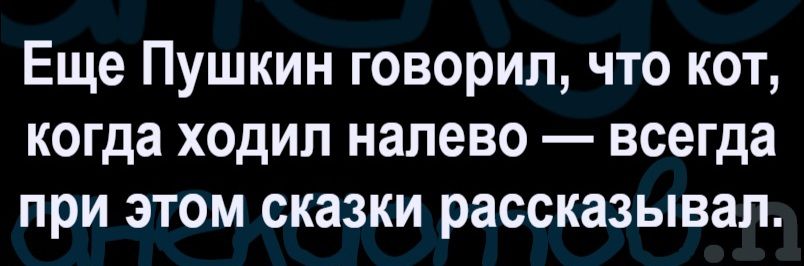 Еще Пушкин говорил, что кот, когда ходил налево — всегда при этом сказки рассказывал.