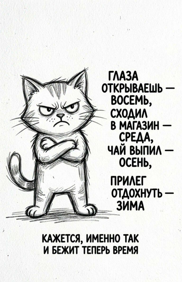Глаза открываешь — восемь, сходил в магазин — среда, чай выпил — осень, прилег отдохнуть — зима. Кажется, именно так и бежит теперь время