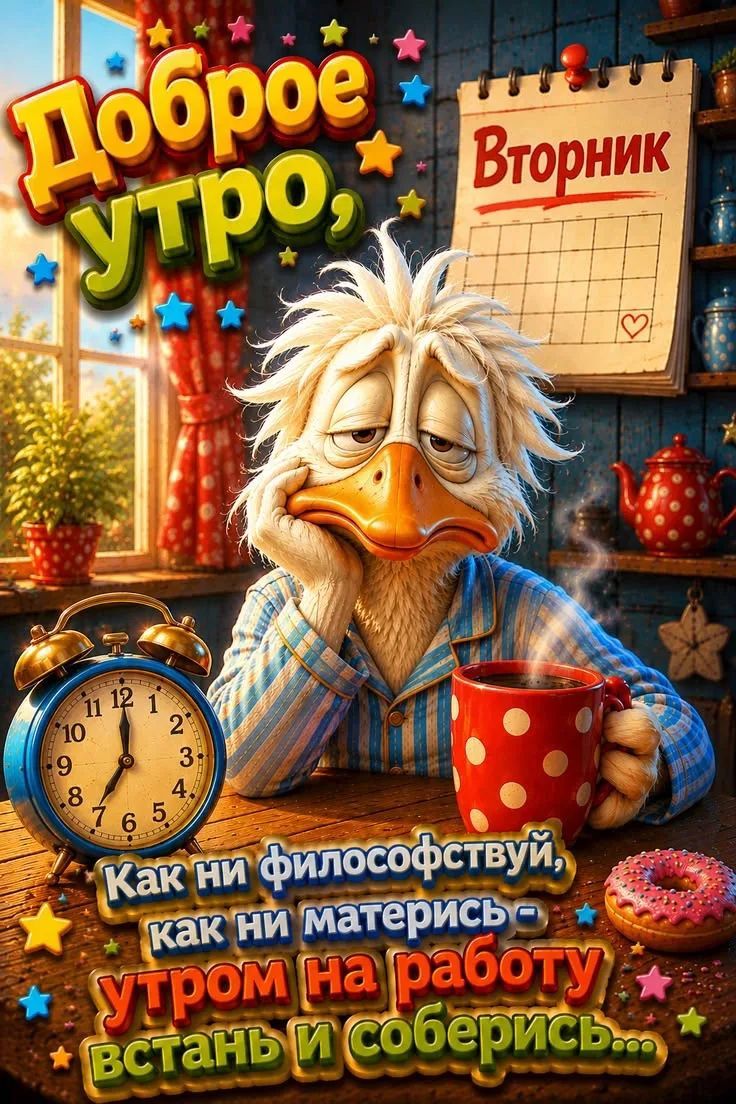 Доброе утро, Вторник. Как ни философствуй, как ни матерись — утром на работу встань и соберись...