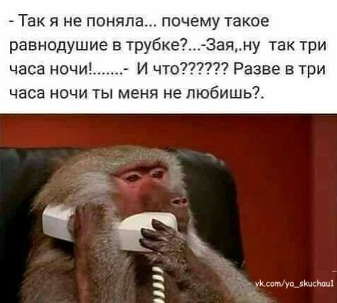 - Так я не поняла... почему такое равнодушие в трубке?...-Зая, ну так три часа ночи!.......- И что?????? Разве в три часа ночи ты меня не любишь?