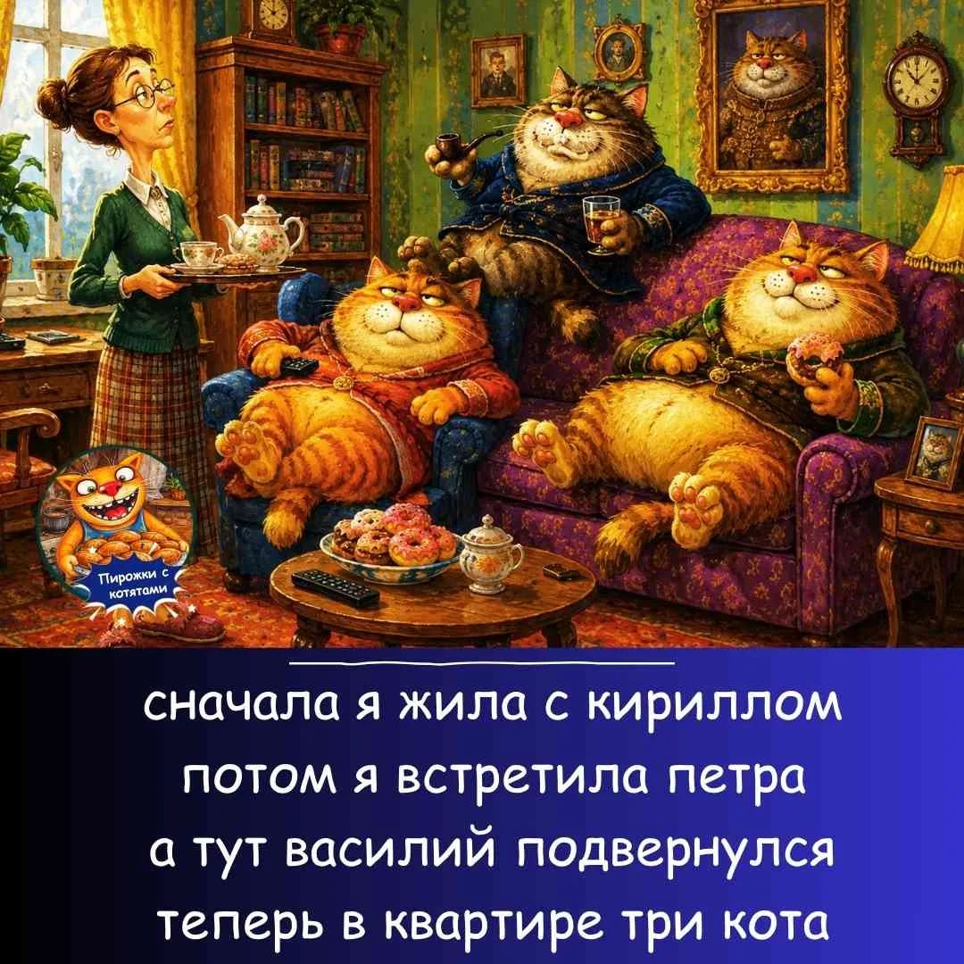 Пирожки с котятами. Сначала я жила с Кириллом, потом я встретила Петра, а тут Василий подвернулся. Теперь в квартире три кота.