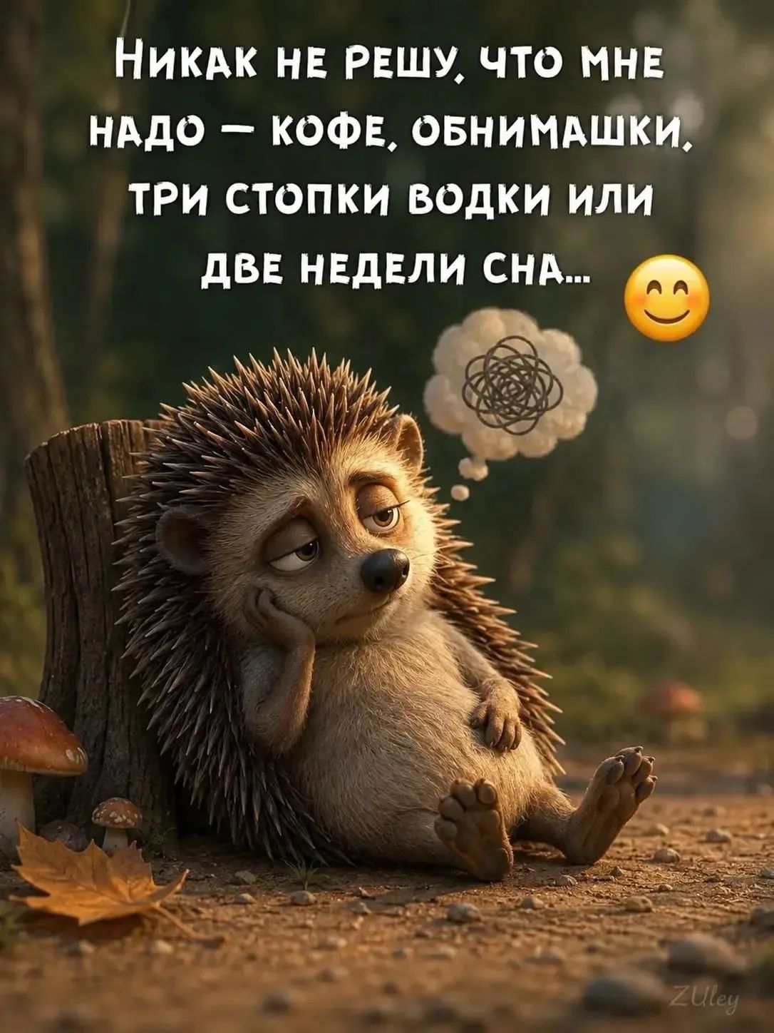 Никак не решу, что мне надо — кофе, обнимашки, три стопки водки или две недели сна...