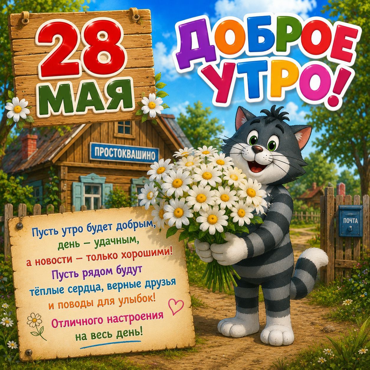 28 МАЯ ДОБРОЕ УТРО! ПРОСТОКВАШИНО ПОЧТА Пусть утро будет добрым, день - удачным, а новости - только хорошими! Пусть рядом будут тёплые сердца, верные друзья и поводы для улыбок! Отличного настроения на весь день!