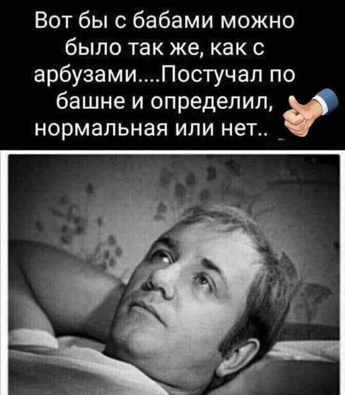 Вот бы с бабами можно было так же, как с арбузами....Постучал по башне и определил, нормальная или нет..