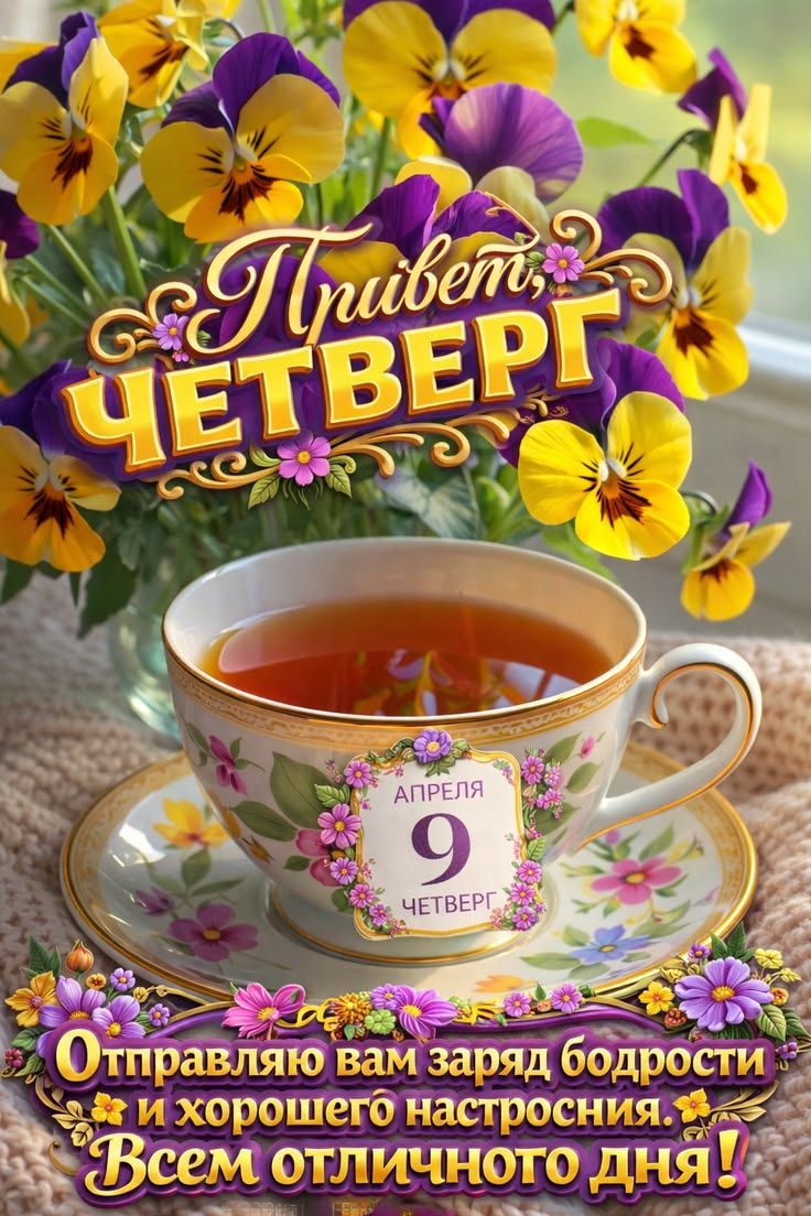 Привет, ЧЕТВЕРГ АПРЕЛЯ 9 ЧЕТВЕРГ Отправляю вам заряд бодрости и хорошего настроения. Всем отличного дня!