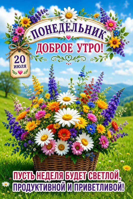 ПОНЕДЕЛЬНИК ДОБРОЕ УТРО! 20 ИЮЛЯ ПУСТЬ НЕДЕЛЯ БУДЕТ СВЕТЛОЙ, ПРОДУКТИВНОЙ И ПРИВЕТЛИВОЙ!