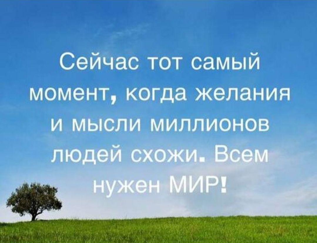Сейчас тот самый момент, когда желания и мысли миллионов людей схожи. Всем нужен МИР!