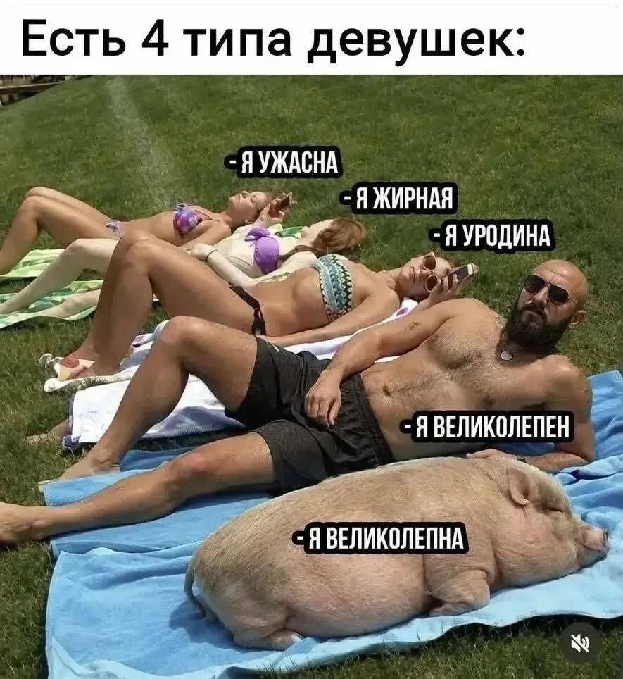 Есть 4 типа девушек: - Я ужасна - Я жирная - Я уродина - Я великолепен - Я великолепна