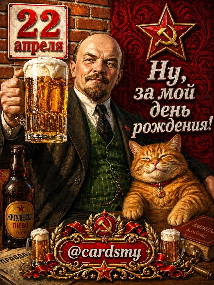 22 апреля Ну, за мой день рождения! Жигулевское пиво СССР Правда Капитал К. Маркс @cardsmy