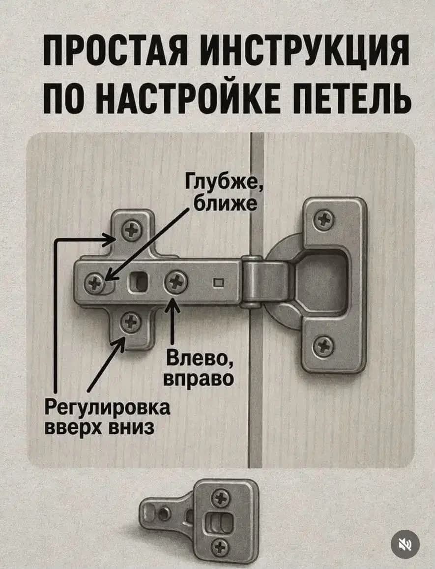 ПРОСТАЯ ИНСТРУКЦИЯ ПО НАСТРОЙКЕ ПЕТЕЛЬ. Глубже, ближе. Влево, вправо. Регулировка вверх вниз
