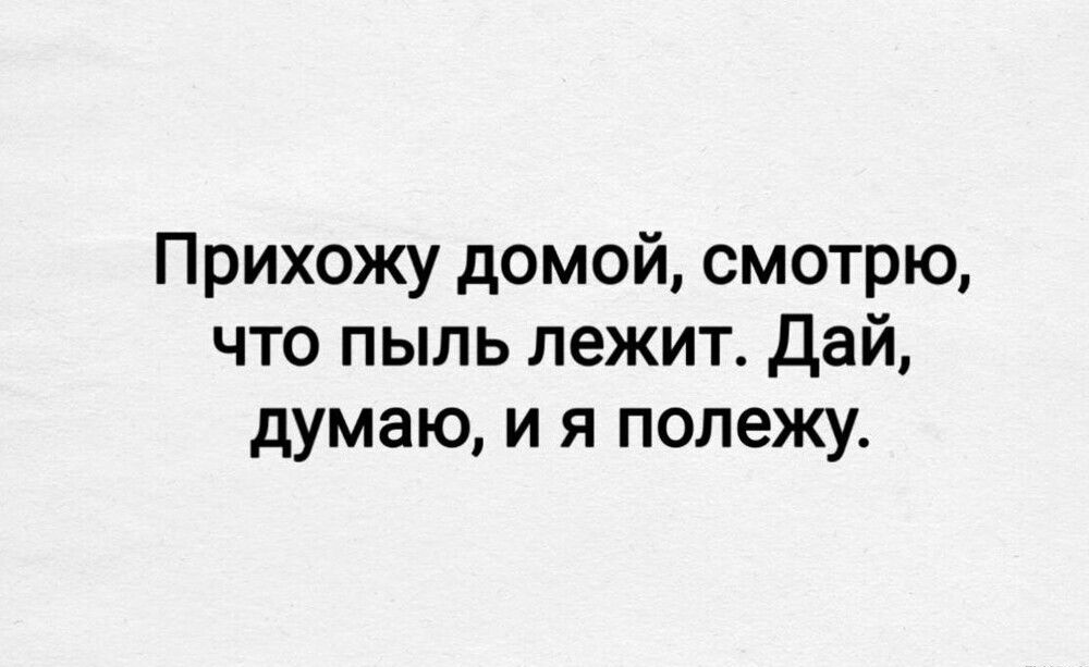 Прихожу домой, смотрю, что пыль лежит. Дай, думаю, и я полежу.