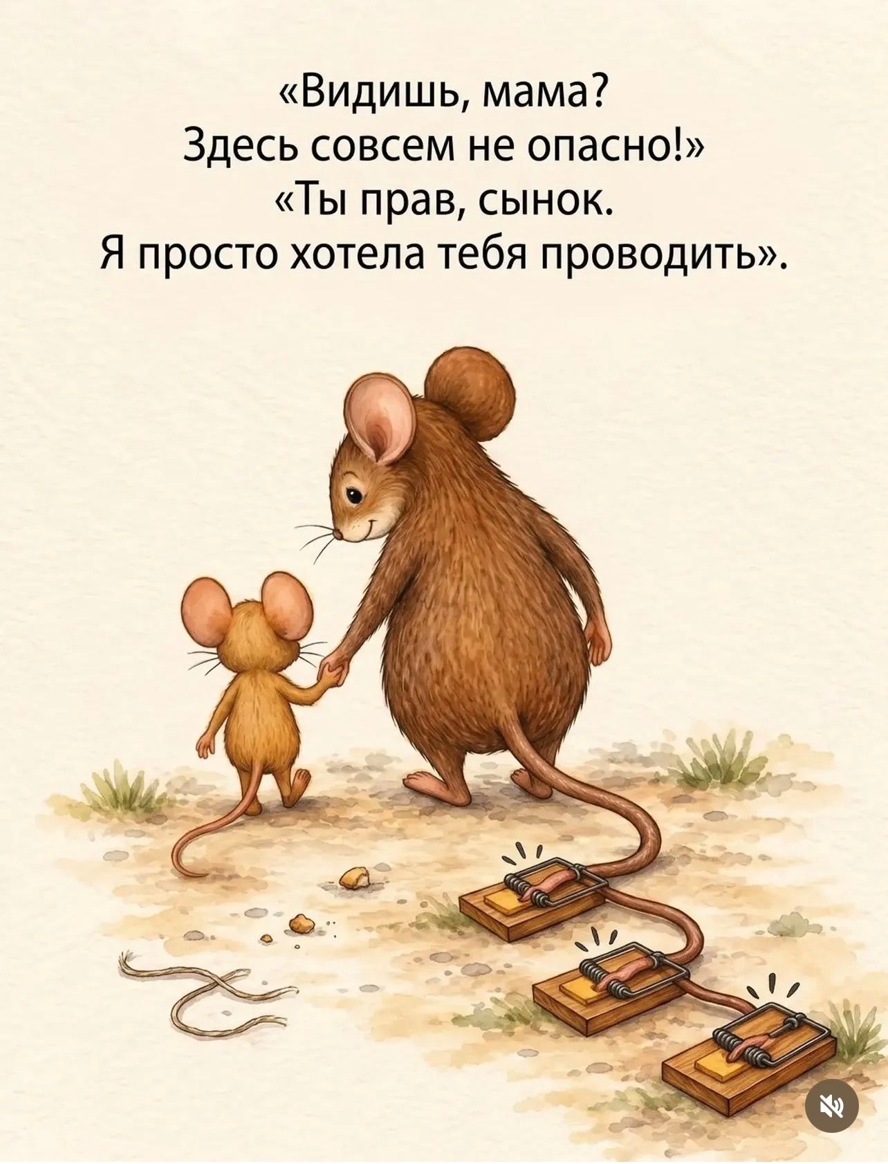 «Видишь, мама? Здесь совсем не опасно!» «Ты прав, сынок. Я просто хотела тебя проводить».
